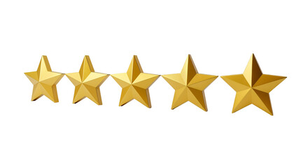 Five Golden Stars on Transparent Background Symbolize Rating and Feedback