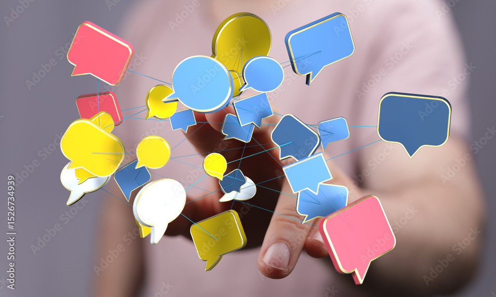 Poster Abstract image of interconnected speech bubbles, symbolizing global communication and networking.