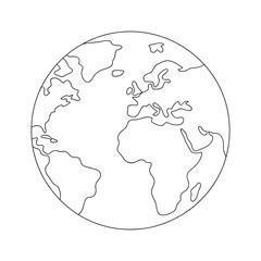 Simple Outline Illustration of the Earth Globe with Continents Perfect for Coloring Books and Educational Materials Black and White