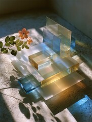 Abstract Geometric Composition with Colorful Transparent Shapes