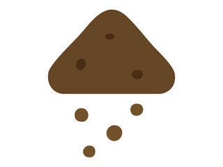 Flat icon of brown soil with falling clumps isolated on white background. Concept of earth, ground, gardening, agriculture, organic farming, plant growth, natural resource
