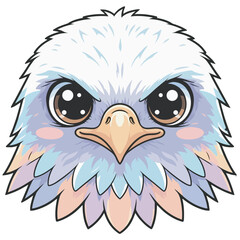 Charming baby eagle head vector with large, innocent eyes and soft pastel feathers. A cute and friendly illustration, ideal for children's products, gentle designs, or endearing animal themes.