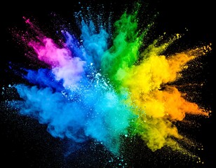 Rainbow powder explosion with black bg.