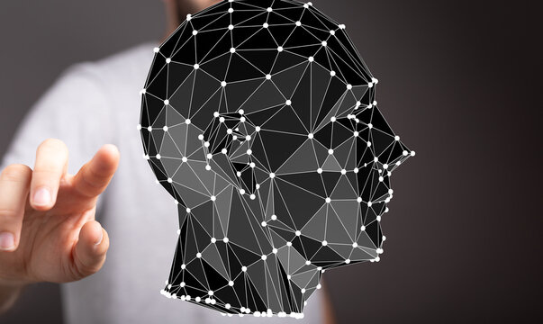 Abstract polygonal head illustration.  Perfect for tech, AI, and innovation concepts.