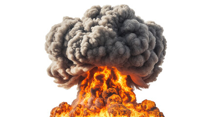 Isolated Nuclear Explosion Mushroom Cloud of Orange and Gray Smoke on a Transparent