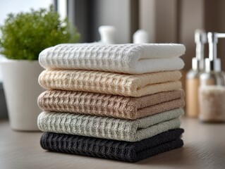 Textured Eco-Friendly Reusable Cloth Towels Stacked Neatly