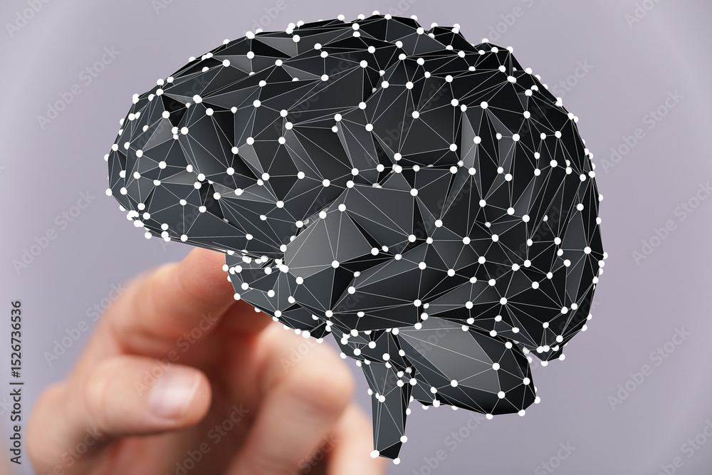Poster 3D rendering of a brain's neural network.  Perfect for AI, technology, and neuroscience concepts.