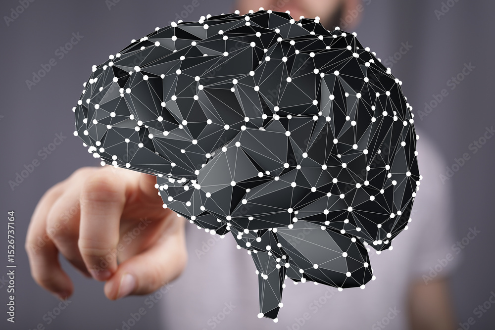 Poster abstract 3d brain model. ai, neural network, technology concept.