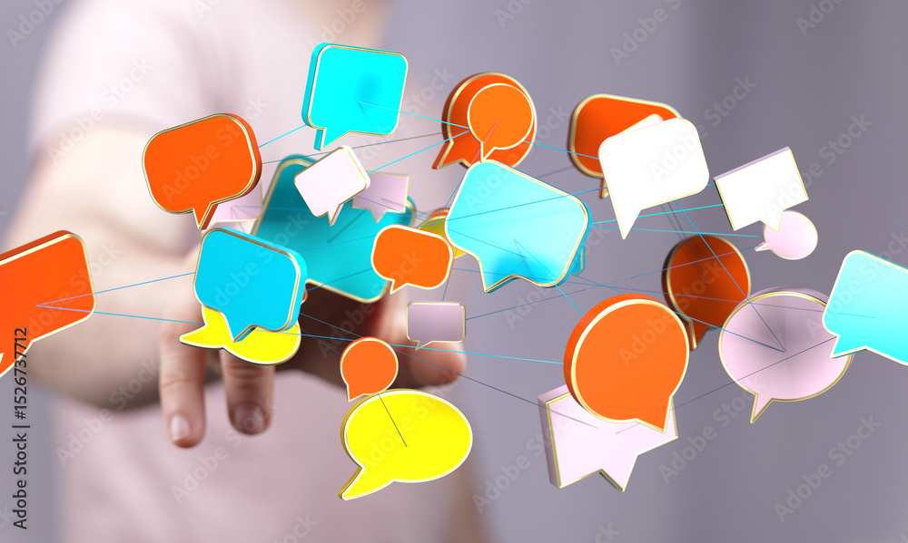 Aufkleber Abstract image of interconnected speech bubbles, symbolizing global communication and social media.