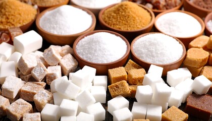 Sugar varieties with bowls, and cubes.
