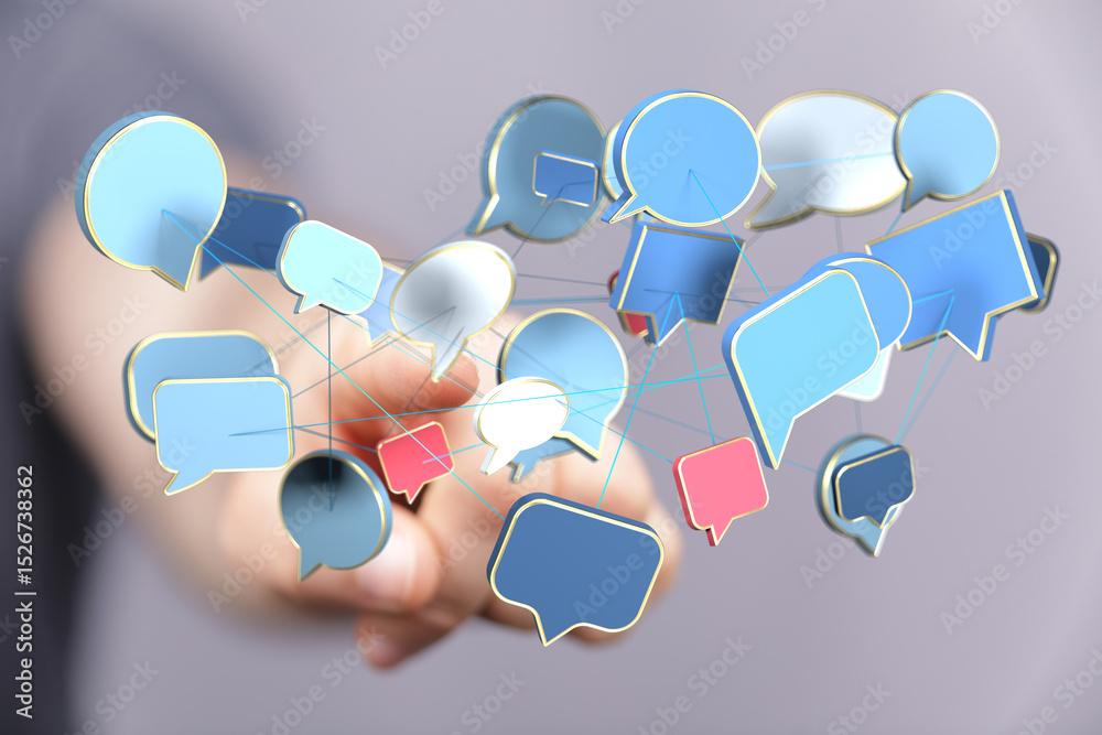 Fototapete Abstract image of interconnected speech bubbles, symbolizing global communication and networking.