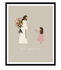  Christian Jesus Poster, Religion Hand Drawn Art, Bible Wall decor, God's plan