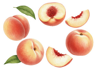 Vector watercolor peach / 水彩テイストの白桃イラスト