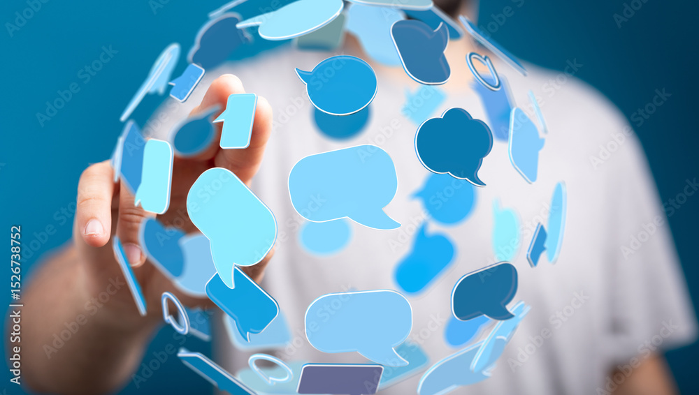 Poster Abstract image depicting global communication and digital interaction.  Perfect for tech, social media, and networking concepts.
