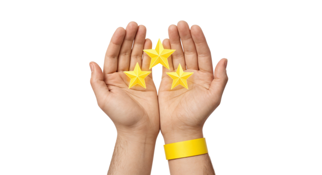 Hands Holding Yellow Stars Symbolizing Achievement On Transparent Background