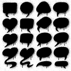 Spray Paint Speech Bubble Icons Collection – Grunge Comic Chat Balloons with Drips, Splatter, Graffiti Style for Urban Art and Graphic Design