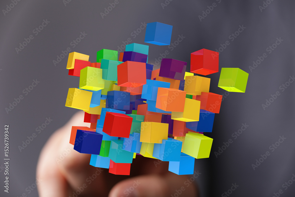Aufkleber Abstract image of colorful cubes representing innovation, creativity, and solutions.