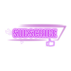 Neon Subscribe logo with purple colour | Glowing subscribe icon sign sticker png | Transparent Subscribe Image