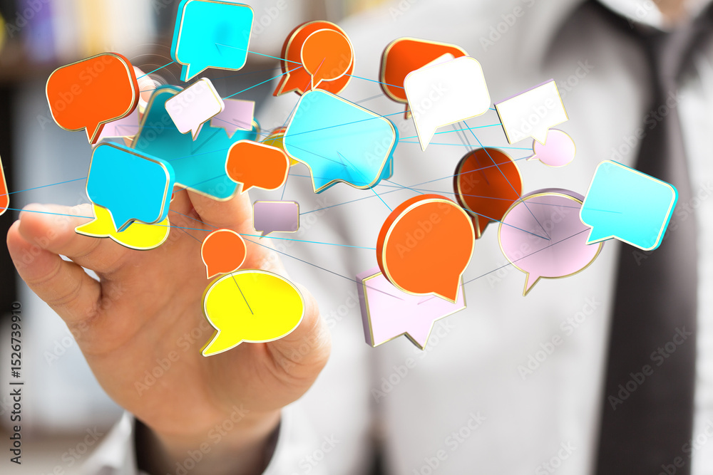 Poster Abstract image of interconnected speech bubbles, symbolizing global communication and networking.