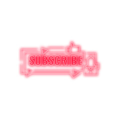 Neon Subscribe logo with red colour | Glowing subscribe icon sign sticker png | Transparent Subscribe Image