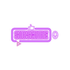Neon Subscribe logo with purple colour | Glowing subscribe icon sign sticker png | Transparent Subscribe Image