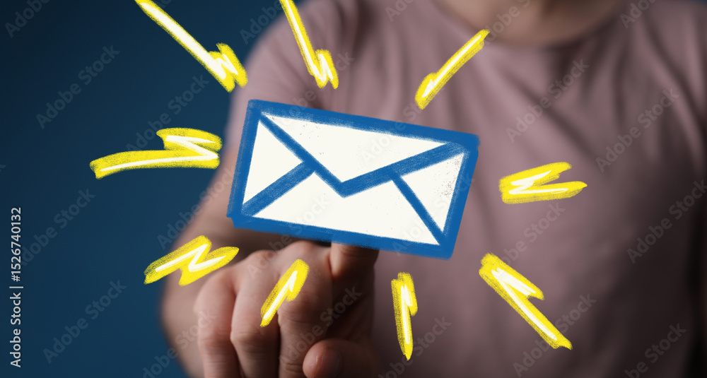 Aufkleber Hand points at a digital email icon, symbolizing instant messaging and communication.