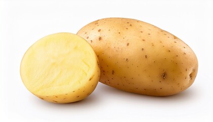 isolated potatoes whole potatoe and cut isolated on white background with clipping path