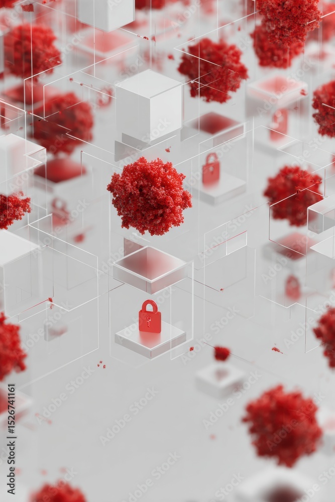 Aufkleber 3D Animation Depicts Security Layer Effectively Blocking a Red Phishing Virus in a Modern Digital Environment