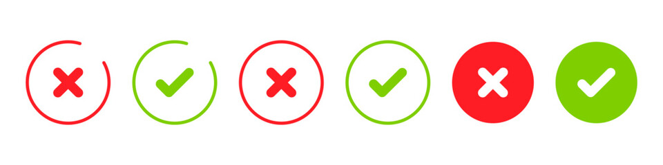 Fototapeta premium Cross check mark exclamation mark on white background. Isolated vector sign symbol. Set of check mark or exclamation mark icons. Flat vector icon. Test question. EPS 10