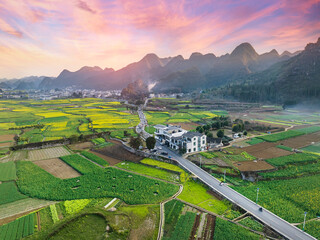 beautiful Karst peak forest landform,Mountains and pasture scenery in Wanfenglin,Guizhou province,Southwestern of China.