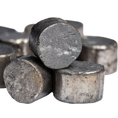 Close-up of stacked metallic disks showcasing industrial materials. transparent background