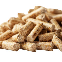 Close-up view of sustainable wood pellets for eco-friendly energy. transparent background