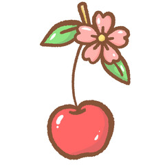 Cherry with blossom stem, kawaii fruit clipart, cute sakura cherry design, spring aesthetic, pink flower and fruit, Japanese style, digital sticker, pastel nursery art