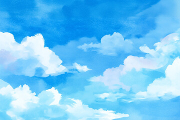 青空に浮かぶ雲・水彩.Generative AI	