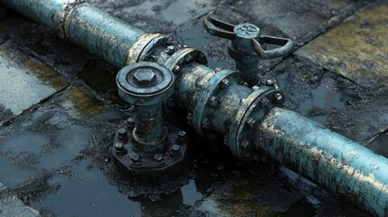 Industrial pipeline section, dirty and weathered