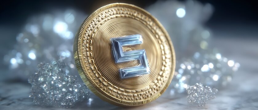 Luxury Cryptocurrency Coin 3D Render Gold Diamond Finance