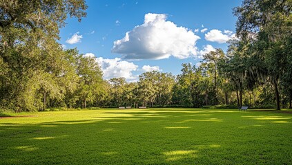 Obraz premium Lush green lawn beneath a vibrant blue sky