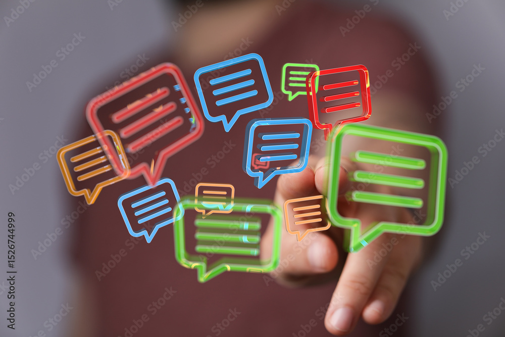 Aufkleber Abstract image of colorful speech bubbles, representing communication, messaging, and digital interaction.