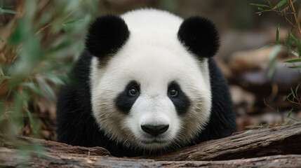 Fototapeta premium close-up portrait of a giant panda with soft fur and expressive eyes — perfect for educational content, wildlife articles, conservation campaigns, or children's books