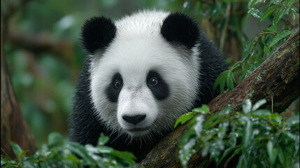 Obraz premium close-up portrait of a giant panda with soft fur and expressive eyes — perfect for educational content, wildlife articles, conservation campaigns, or children's books