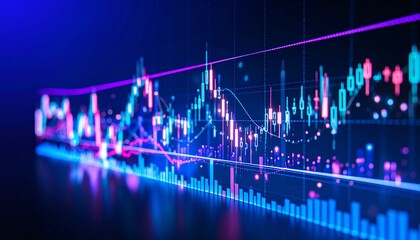 Abstract Digital Firefly Display Candlestick Chart Visualization