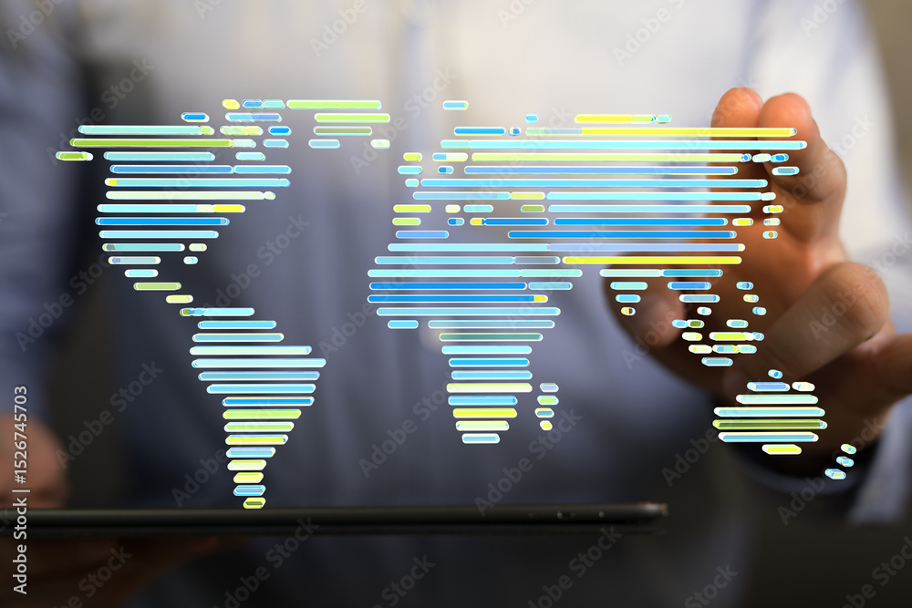 Poster abstract world map visualization. digital global network, technology, connection, communication conc