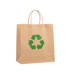 Eco friendly paper bag with green recycling symbol, perfect for sustainable shopping and reducing plastic waste