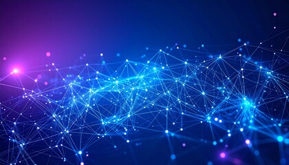 Fototapeta premium Abstract Digital Network Connecting Lines and Dots in Vibrant Blue and Purple