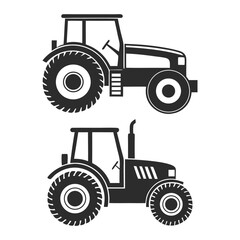 Obraz premium Two black tractor silhouettes farm equipment icons