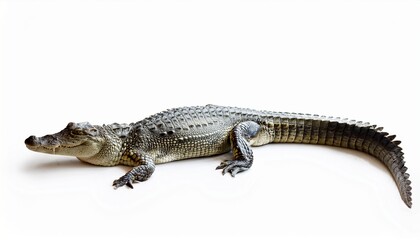 Naklejka premium Juvenile Spectacled Caiman Reptile, Crocodilian, Wildlife, Animal, Nature, White Background, Scales,