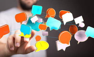 Visual representation of interconnected communication, social media, networking, and global...