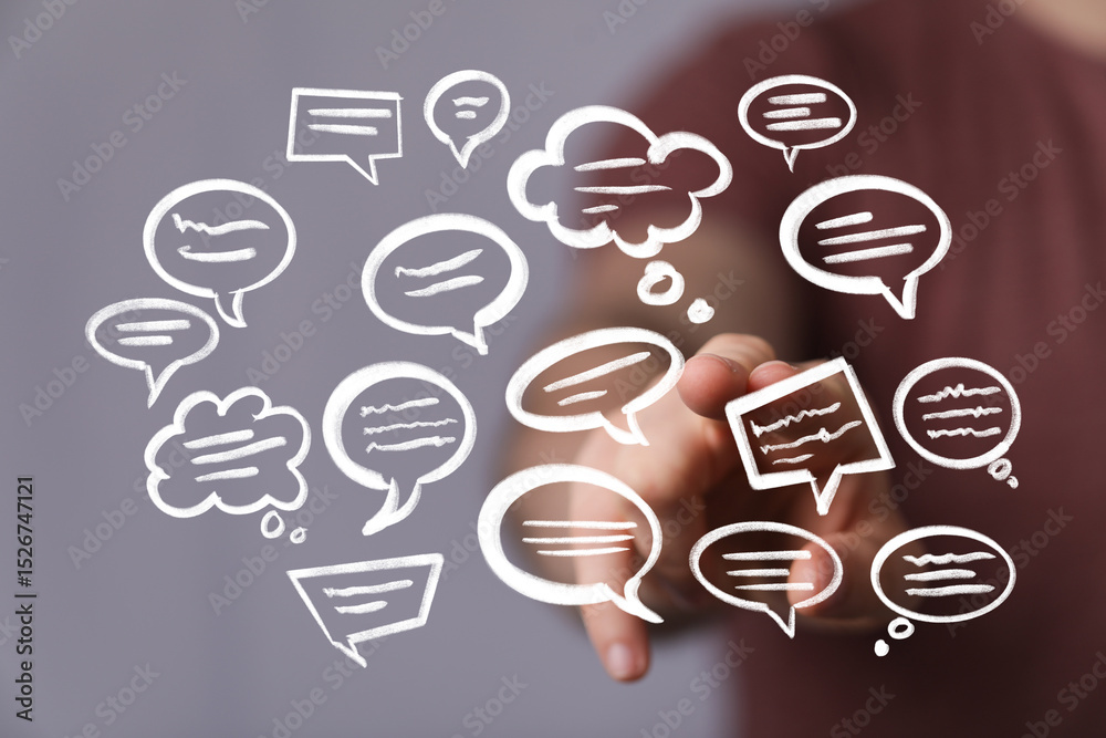 Poster Visual of interconnected speech bubbles,perfect for teamwork, collaboration, and communication concepts.