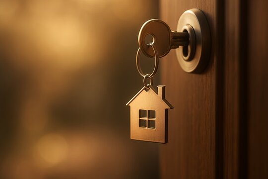 Golden House Key in Door Lock: Symbol of Homeownership, Investment, and Secure Future, Real Estate Concept - Powered by Adobe