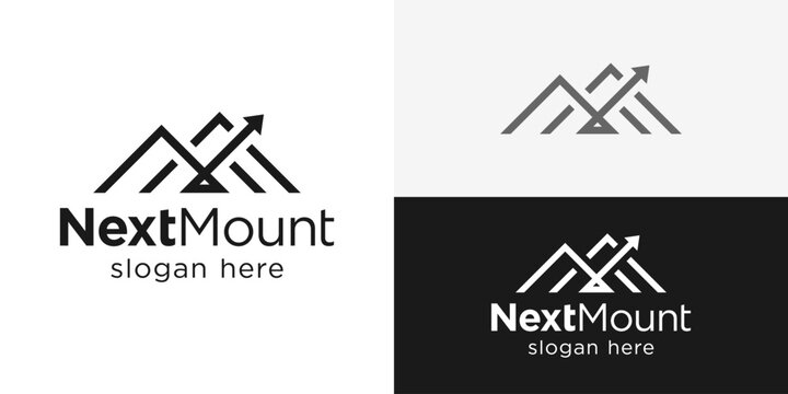 Creative simple next mount logo template. Abstract mountain with arrow up logo design vector illustration.